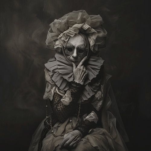 Old Woman with Mask in vintage look