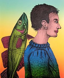 Mann mit Fisch auf dem Rücken von Helmut Böhm