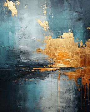 Modern abstract in blauw en goud van Studio Allee