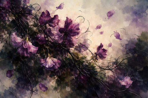 Dreamy Purple Floral Watercolor Art — Romantic Botanical Wall Decor
