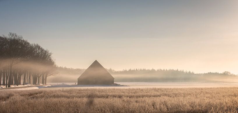 Rural shed in the fog in the rising sun by KB Design & Photography (Karen Brouwer)