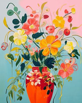 Vase très coloré avec des fleurs sur Studio Allee