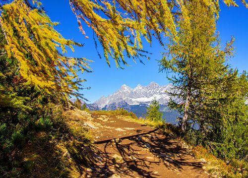 Autumn window with a view of the Dachstein
