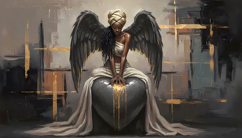 Angel on heart in oil painting style