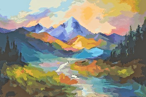 Farbenfroher Sonnenuntergang in den Bergen