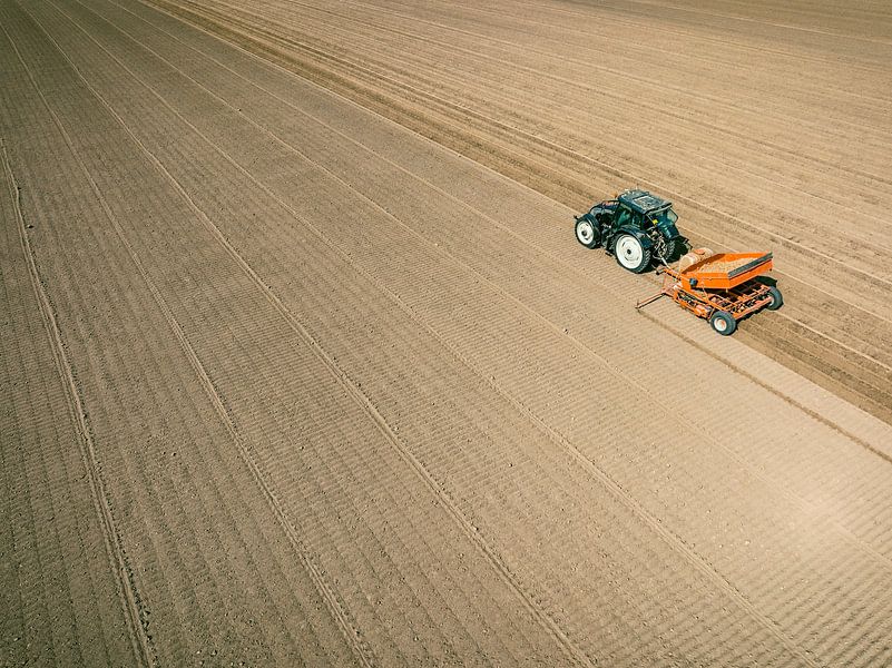 Tractor plant aardappelpootgoed in de grond tijdens de lente van Sjoerd van der Wal Fotografie