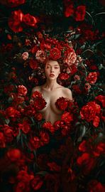 Femme magique fusionnée avec une mer de roses rouges sur Glitzy Fusion Frames