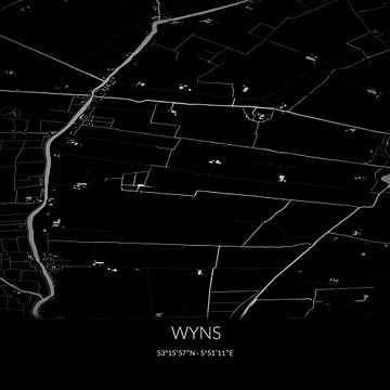 Black-and-white map of Wyns, Fryslan. by Rezona