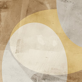 Set van 2 abstracte, geometrische, minimalistische vormen in bruin, taupe en oker nr. 2 van Abstract Minimalist Art