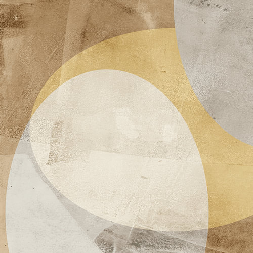 Set van 2 abstracte, geometrische, minimalistische vormen in bruin, taupe en oker nr. 2