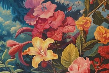 Botanische prints | Kleurenspel tussen bloemen| Botanische prints in tempera schilderij van Studio Blikvangers