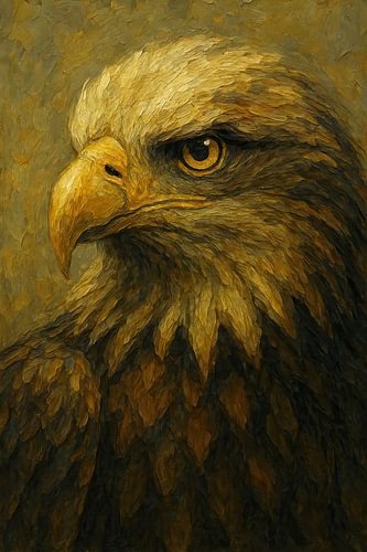 Meester van de lucht (krachtig majestueus portret adelaar veren snavel warm schilderij)