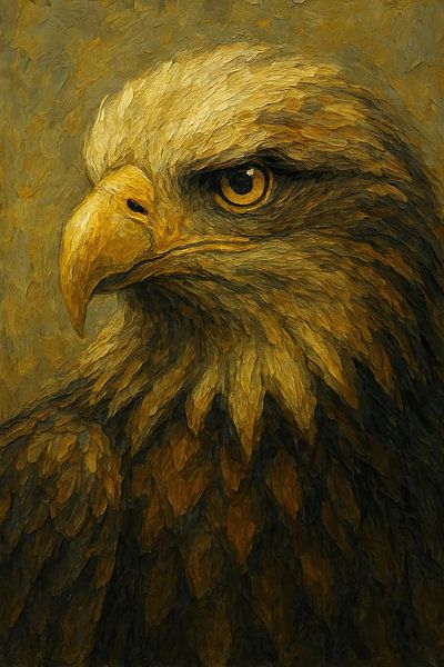 Meester van de lucht (krachtig majestueus portret adelaar veren snavel warm schilderij) van Natalie Bruns