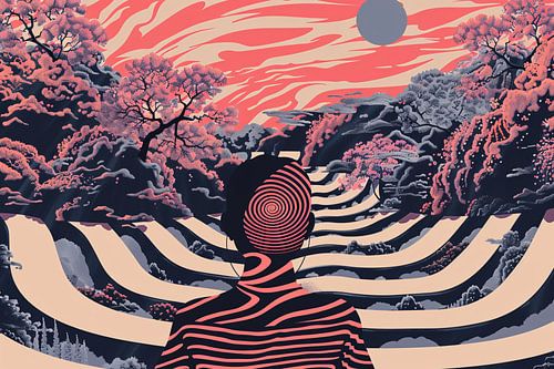 Surrealistische droom met zwevende man