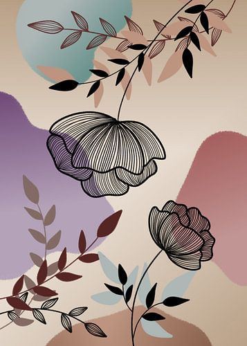 Black Line art -Blooming