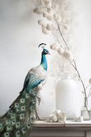 Peacock still life with white background