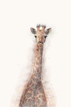 Oog in oog met giraffe in Zuid Afrika - digital art, fotografie, watercolor van Arlette Siebring