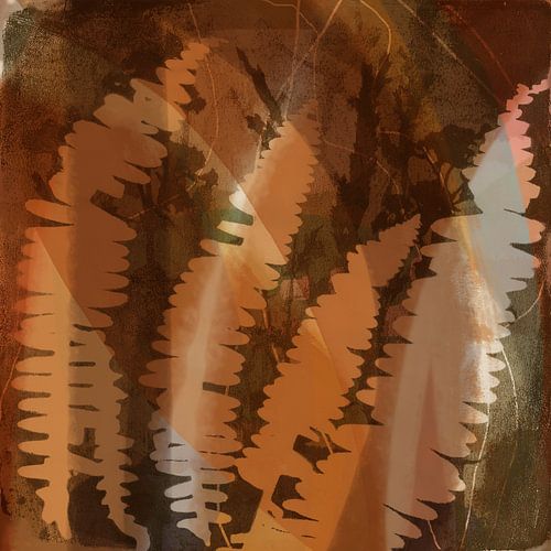 Abstractions organiques. Art botanique abstrait moderne. Feuilles de fougère en brun et terra