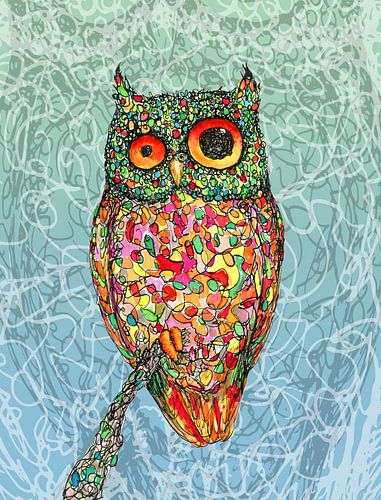 Gekleurde uil aquarel, de kras uil