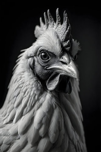 Panneau mural « Coq » en noir et blanc