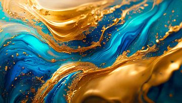 Blau mit Gold Fluid von Mustafa Kurnaz