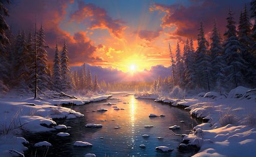 Winter landscape at sunrise