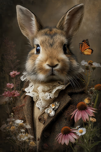 Rabbit with a Butterfly – A Dreamy Floral Portrait