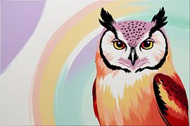 Colourful owl with rainbow by Art & Soul Creations