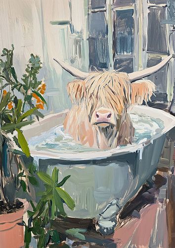 Hooglandse koe in bad