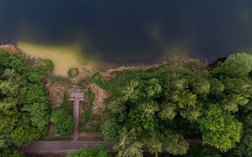 Een meer en bomen van boven van Cynthia Hasenbos