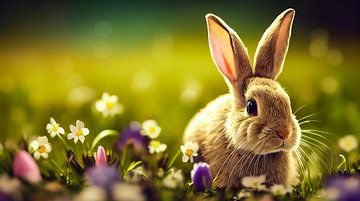 Doux lapin de Pâques d'une prairie de printemps Illustration sur Animaflora PicsStock