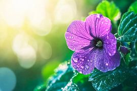 Lila Blüte mit Wassertropfen glitzert von Poster Art Shop