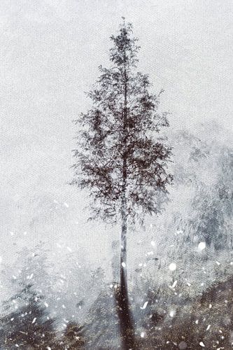 Dessin d'un arbre en hiver avec différentes textures dans les tons de terre