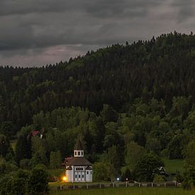 Evening atmosphere with church in mountain by Holger Spieker