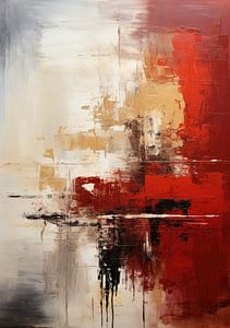 Abstraktes Gemälde Kunstdruck Modern Rot, Gelb und Weiß