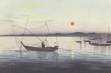 Boten en ondergaande zon, Ohara Koson