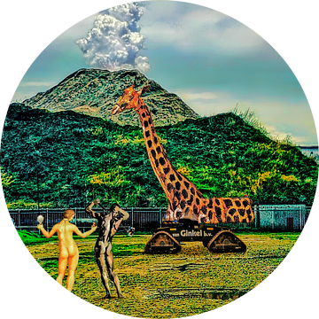 Paradise lost (Adam en Eva met giraffe en vulkaan) van Ruben van Gogh - smartphoneart