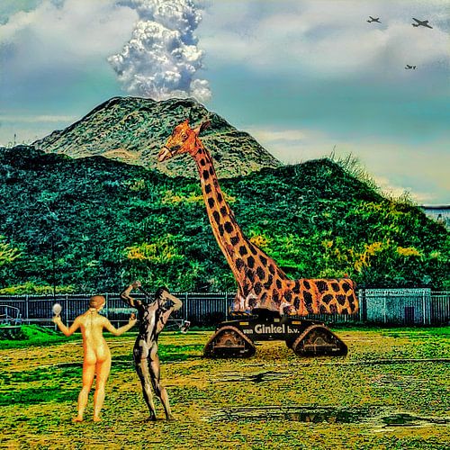 Paradise lost (Adam en Eva met giraffe en vulkaan)
