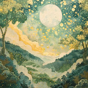 Nachtlanschap | Enchanted Nighttime Serenity van Abstract Schilderij