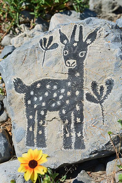 Minimalist Artwork of Black and White Deer on Stone by Art & Soul Creations