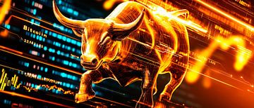 Gouden Stier met Bitcoin-grafiek van Poster Art Shop