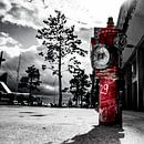 Roter Hydrant vor weißem, schwarzem Hintergrund von Jan Hermsen Miniaturansicht