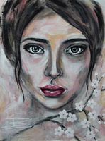Portret vrouw abstract met kersenbloesem
