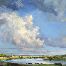 Zomerwolken over landschap en rivier van P.A. Hondsmerk