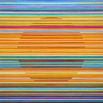 Ondergaande zon | Abstract met kleurrijke strepen van Anja Namink - Schilderijen