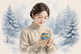 A tranquil winter watercolour featuring a globe by Henk Egbertzen