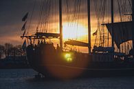 Mast eines Segelbootes in den Strahlen der untergehenden Sonne von Fotografiecor .nl Miniaturansicht