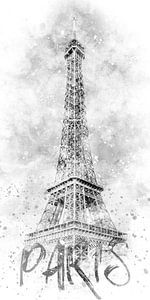 Monochrome Kunst EIFFELTURM | Aquarell im Panorama