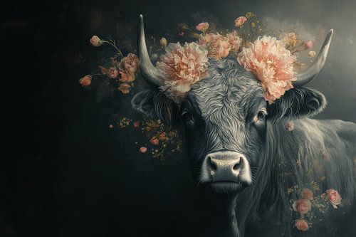 Soft Flower Swirl - Cow with Romantic Flower Crown