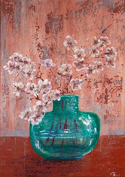 Vase mit Blumen 'Luna Rossa' von Claudia Rosa Art
